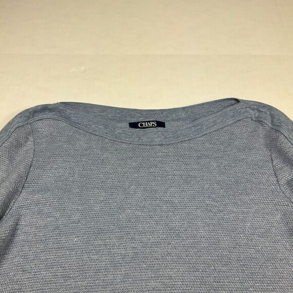 Chaps Womens Knit Shirt Blue Lace Up 3/4 Sleeve Boat Neck Casual Top Size SMALL - Picture 3 of 10